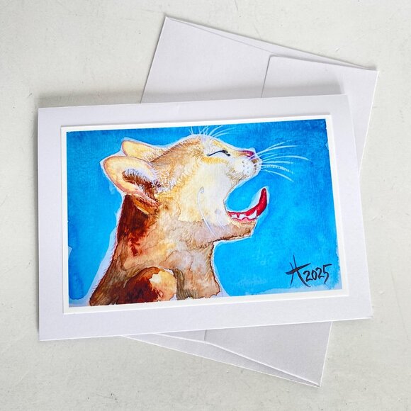 Tired Cat Painting Art Print 5x7in Blank Greeting Card and Envelope All Occasion - Picture 4 of 4